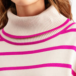 Striped Sweater Casual Turtleneck Knit Pullover Jumper Tops