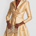 A-Line High Waisted Pleated Solid Color V-Neck Maxi Dresses