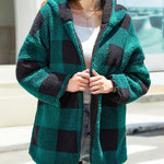 Plaid Oversized Casual Open-Front Double-Layered Fleece Coat