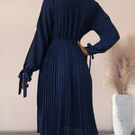 Hollow Long Sleeves Casual Ruffle V Neck Waist Dress with Belt