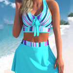 Two Piece Swimsuit With Skirt High Waist Cross Bow Swimwear Printed Bathing Suit
