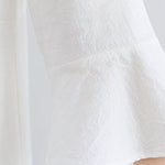 Loose Embroidered Floral Cotton Linen V-Neck 3/4 Sleeve Dress