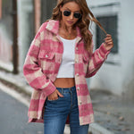 Plaid Fuzzy Longline Jacket with Pockets
