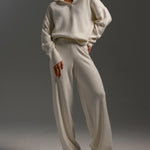 Nadorine Casual Two-Pieces Outfits Lapel V Neck Sweater and Trousers Sets