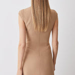 Military Style Cap Sleeve High Neck Patchwork Pleated Hem Mini Dress
