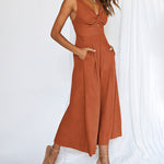 Nadorine Women's Casual Sleeveless Hollows High Waist Bodysuit Spaghetti Strap Loose Jumpsuit Overalls