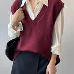 Soft Felt Loose Fit V Neck Sweater Vest