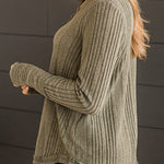 Pickle Green V Neck Buttoned Ribbed Knit Top