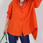 Nadorine Solid Color Street Long Sleeve Back Slit Loose Shirt for Women Casual Work Office Loose Fit 2026 | Under