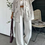 Easy on Me Metallic Fabric Elastic Waist Pocketed Wide Leg Pants