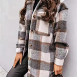 Knee Length Lapel Plaid Flannel Jacket