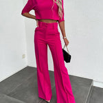 Nadorine Casual Two-Piece Set Slim-Fit Half-sleeve Crop Tops and Wide-Leg Pants