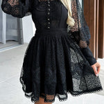 Peak Party Vibes Crochet Lace Lantern Sleeve Formal Mini Dress