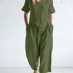 Solid Color Loose Fit Overall Jumpsuit with Pockets