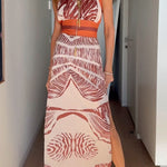 Vacay Bound Linen Blend Unique Botanical Print Halter Maxi Dress