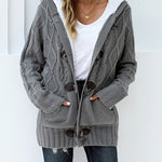 Nadorine Women's Casual Loose Fitting Fluffy Button Down Knitwear Coatigan Chunky Cable Hooded Cardigan