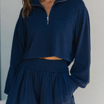 Navy Cropped Half-Zip Loungewear Set