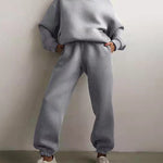 Nadorine Casual Solid Color Long Sleeve Hooded Sports Suit Hoodie Sweatshirt Two Piece Set
