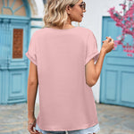 Short Sleeve V Neck Blouse Top Lace Trim Casual Summer Tee Shirt