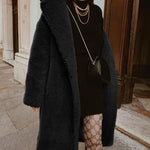 Faux Fur Plush Coat Open Front Solid Long Teddy Overcoat