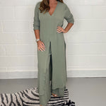Two-piece Casual Long Top and Matching Pants Set