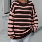 Striped Sweater Women Knitted Crew Neck Pullover Sweater