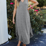 Sleeveless Crew Neck Spaghetti Strap Dress Bohemian Casual Loose Long Flowy Dress