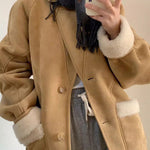 Lamb Wool Jackets Turn-down Collar Loose Fur Coat