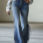 Vintage Blue Flared Fringe Jeans