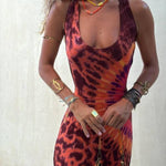 Boho Happiness Tie-dye Print Back Lace-up Stretch Mini Dress (With built-in bra)