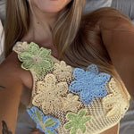 Susanna Knit Crochet Handmade Flower One Shoulder Stretch Crop Tank