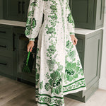 Unique Print Button Down Long Sleeve Shirt Maxi Dress
