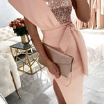 Gorgeous Day Sequins Patch One Shoulder Midi Dress