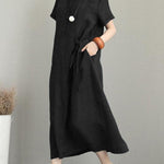 Original Cotton-Blend Lapel Solid Color Dress