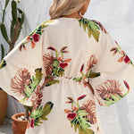 Lace-up Plants Print Yellow One-piece Romper