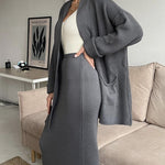 Two Piece Outfit Sweater Set Knitted Cardigan Loose High Waist Long Skirts