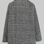 Long Sleeves Loose Asymmetric Houndstooth Plaid Stand Collar Jackets Outerwear