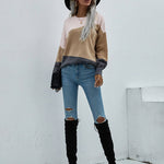 Drop Shoulders Color Block Sweater