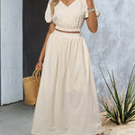 Two Piece Outfits Casual Lounge Sets Ruffle Sleeve Crop Tops and Long Skirts Suits