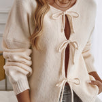Solid Color Casual Loose Lace-up Knitted Sweater