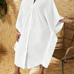 Batwing Sleeves Half Sleeves Solid Color V-Neck Maxi Dresses