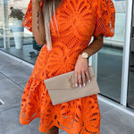 Ever So Sweet Crochet Lace Puff Sleeve Mini Dress