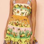 Summer MulticolorLemon Preated Hem Mini Dress
