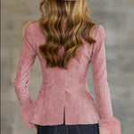 Lapel Multi-button Faux Suede And Fur Blazer