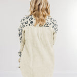 Leopard Print Detail Pocketed Corduroy Jacket