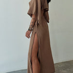Chic Exposed Waist Cotton and Linen Dress