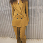 Solid Color Double Breasted Blazer Turn-Down Collar Long Sleeve Slim Fit Jacket