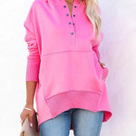 Solid Color V-neck Irregular Hooded Sweatershirt