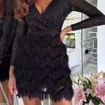 Spinning on The Dance Floor Sequin Patchwork Tiered Fringe Mini Dress
