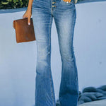 High-waist Jeans Stitching Buttons Micro-flared Pants
